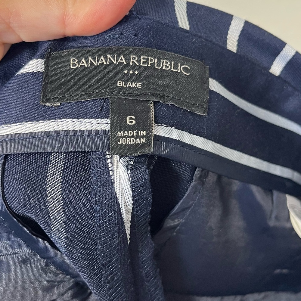 Banana Republic Blake Striped Wide Leg Navy Belted Pants Sz 6 - Picture 4 of 10